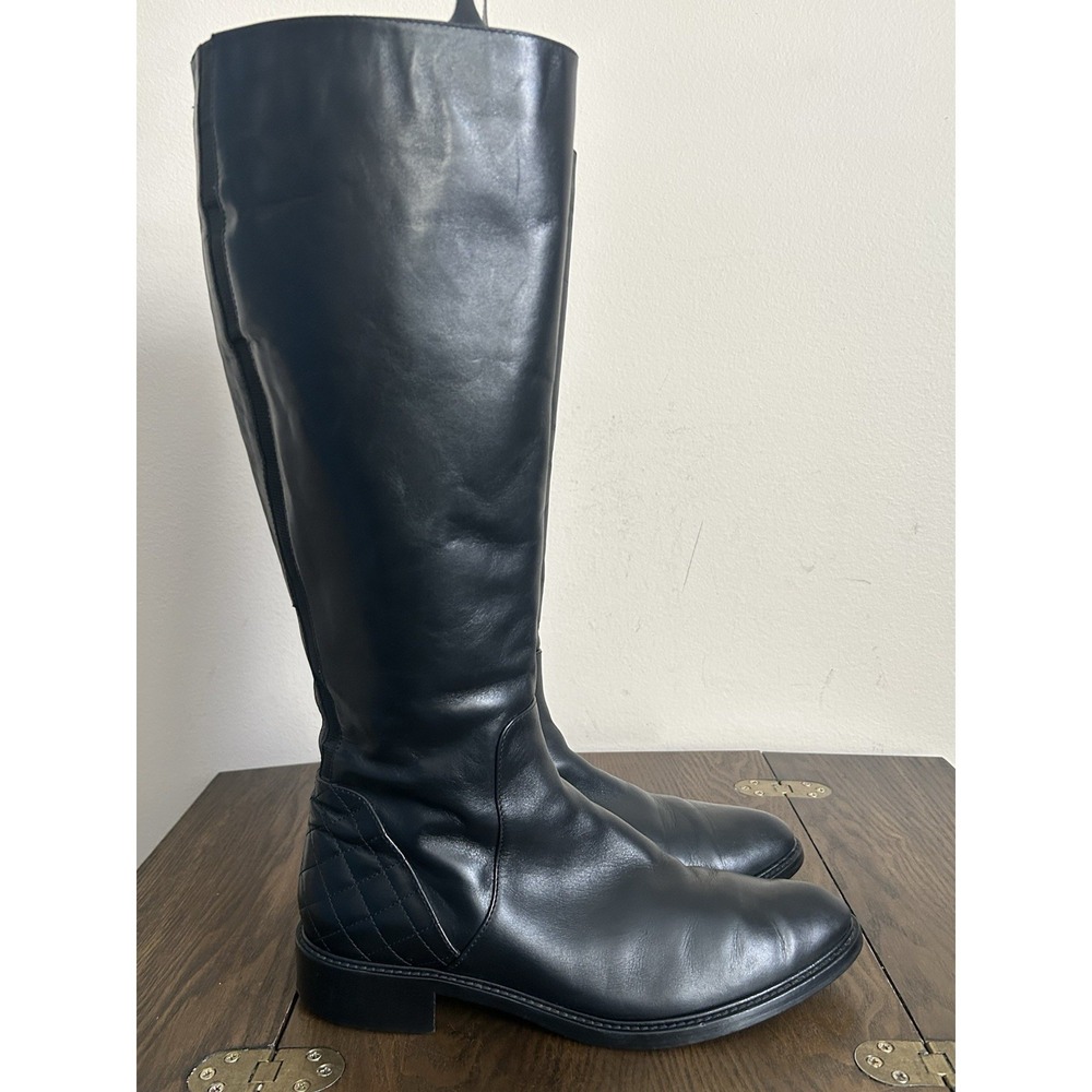 Aquatalia Black Leather Ridding Boots with A Quilted Heel Women's Size 9.5
